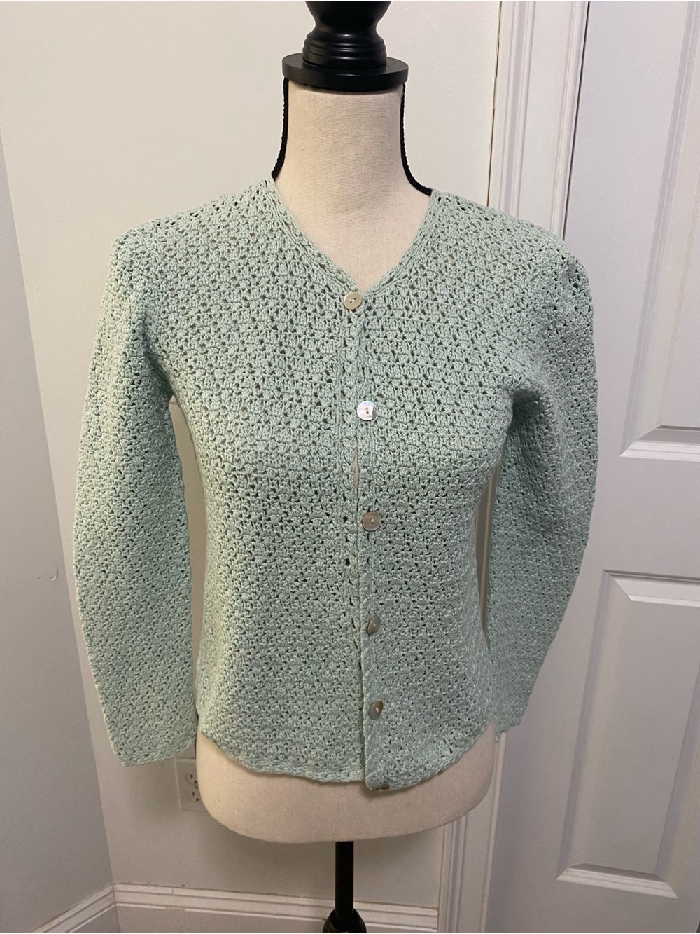 LL Bean Crochet Knit Button-Up Sweater